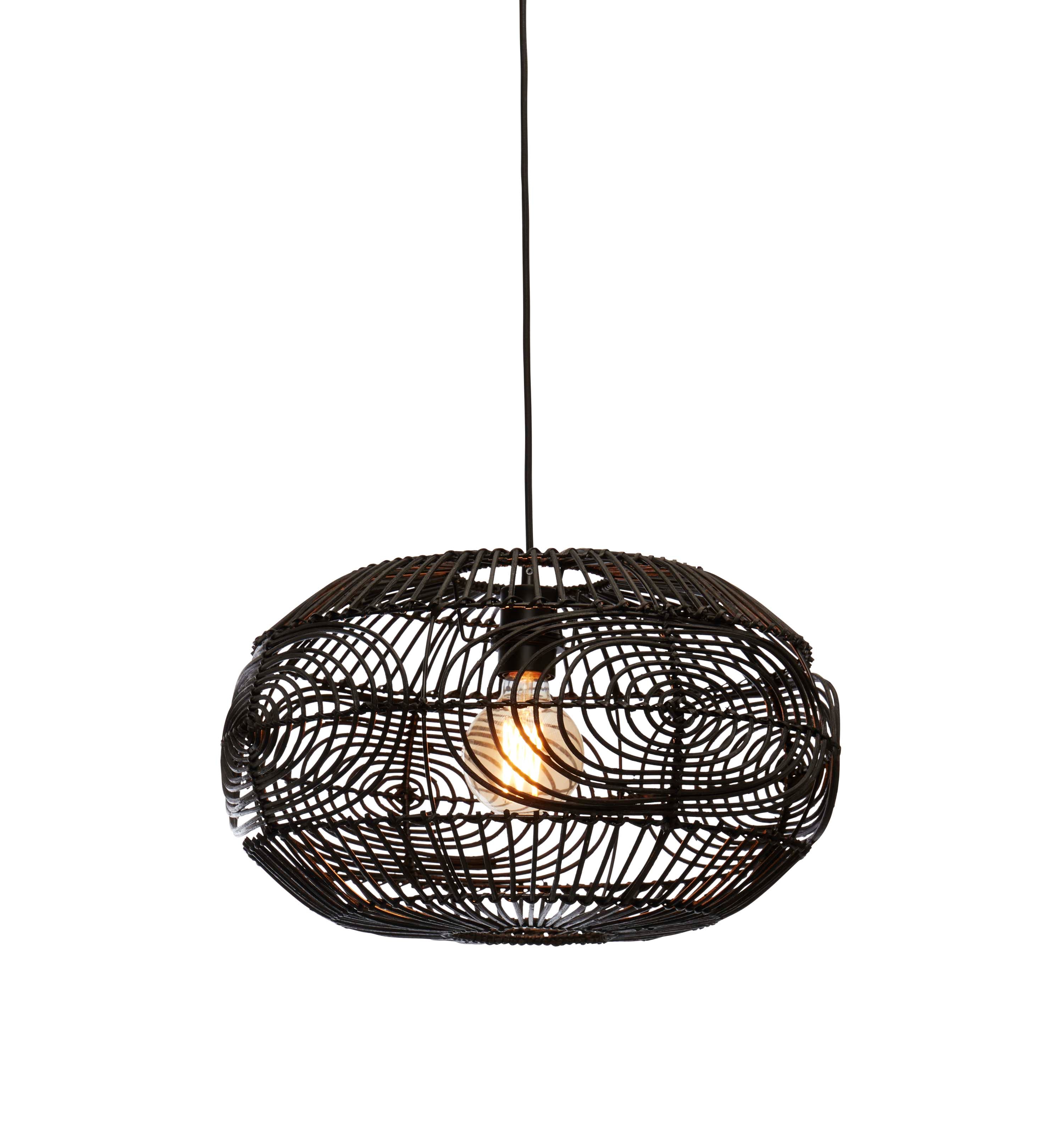 Good&Mojo Hängelampe Madeira Rattan/Schirm Durchmesser 48 x H 30 cm. Schwarz